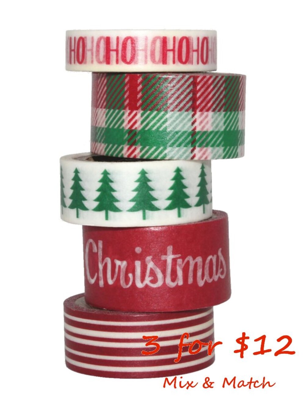 Recollections 5-pc Red, Green & White Christmas Crafting Washi Tape Set